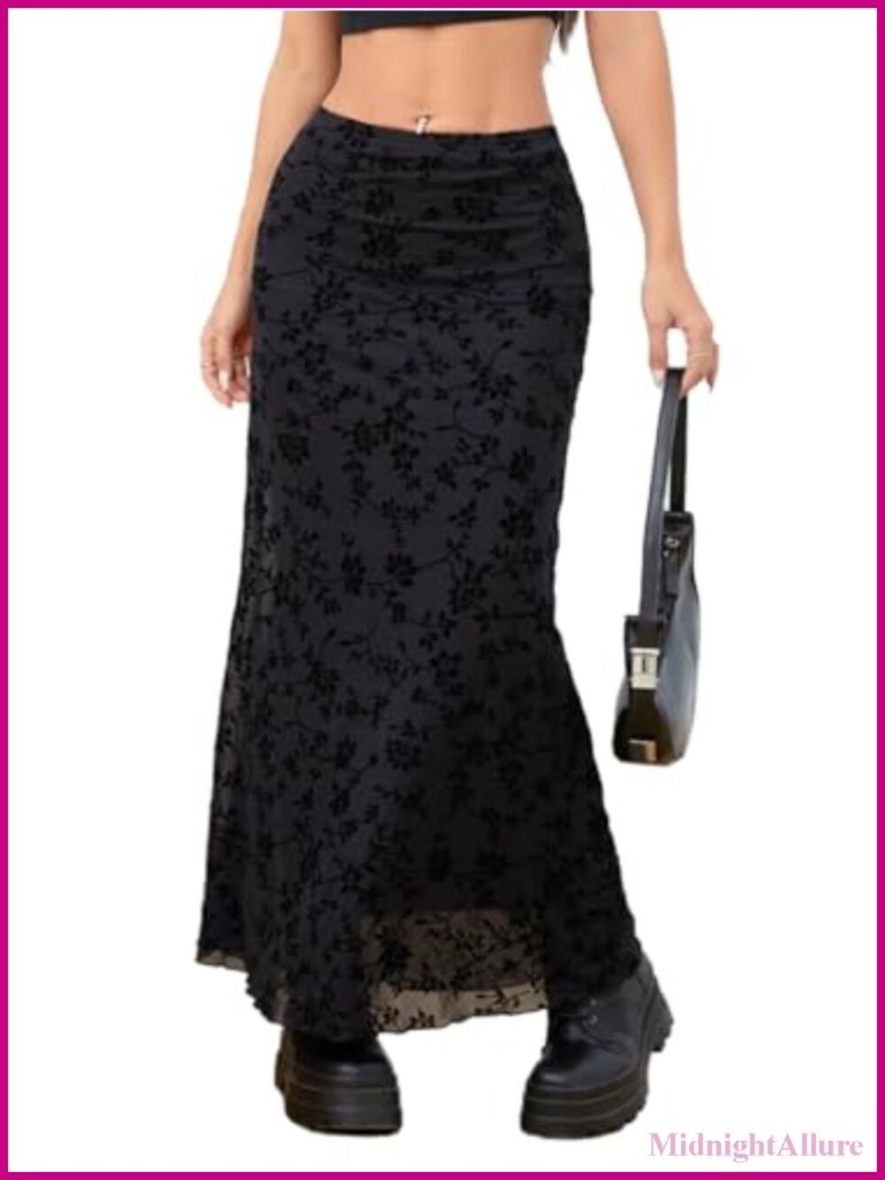 Women's Mesh Maxi Skirt Low Waisted Floral Print